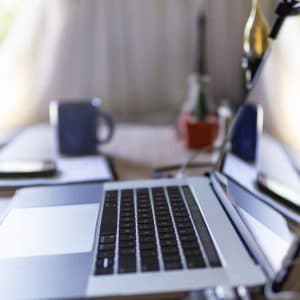 Laptop on desk at home