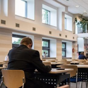 Man at library