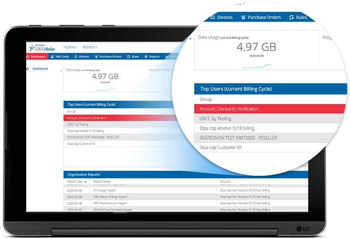 UScellular connectHQ dashboard