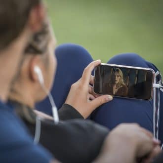 Couple on phone watching video