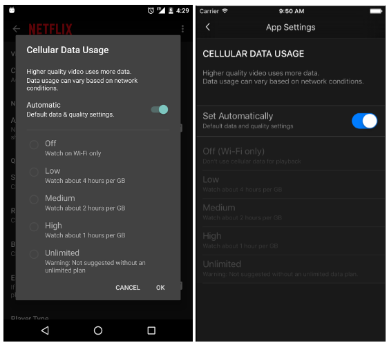netflix mobile data controls