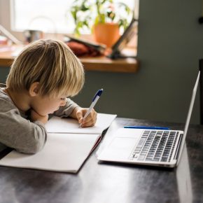 Student at home on laptop