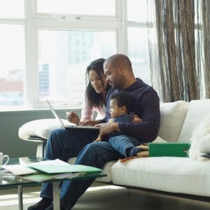 Urban family on computer