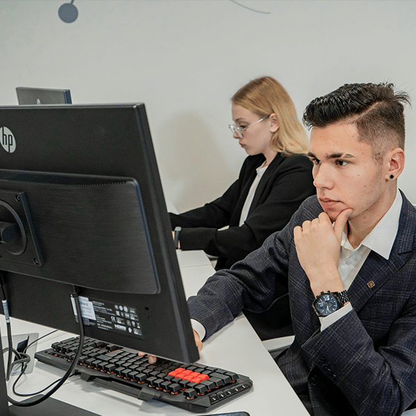 Business workers on computer
